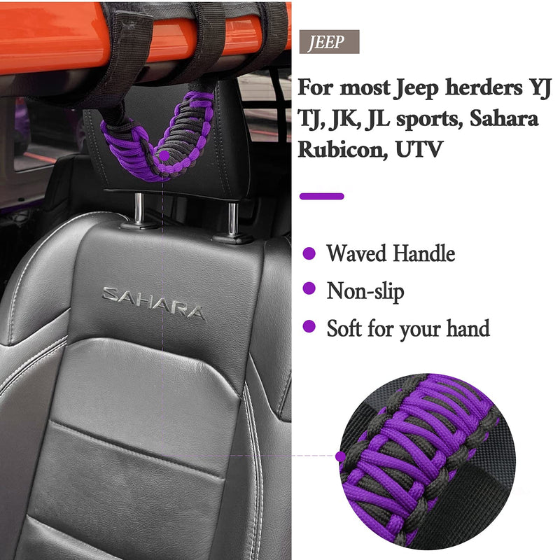 Kujunpao4 X Roll Bar Grab Handles Grip Handle Compatible with Jeep Wrangler JLU JK JKU TJ YJ LJ JT JL & Gladiator JT 1987-2021 UTV & ATV, Fits 1.5 to 3 Inch Bars 3 Straps Woven Holder(Purple) Standard Purple