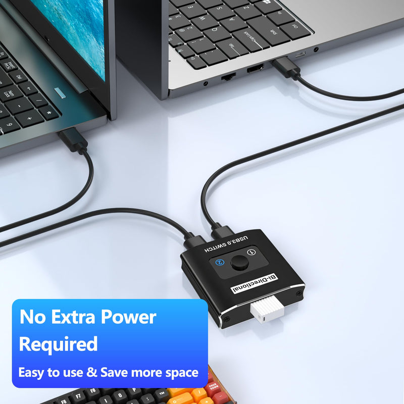 USB 3.0 Switch, Bi-Directional USB Switch 1 in 2 Out/ 2 in 1 Out, Aluminum USB Switcher 2 Computers Share USB Devices for Printer, Keyboard, Scanner, Mouse, Compatible with Win/Mac/Linux USB Switch Only