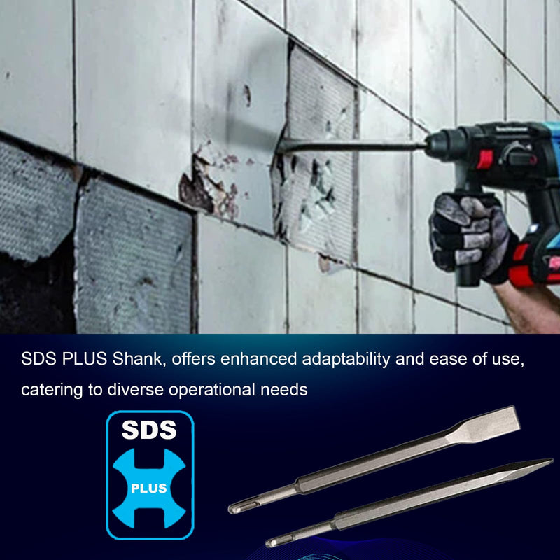 16-Inch SDS Plus Chisel Set, 3/4 Inch Flat Chisel and Point Chisel with Sds Plus Shank Ideal for Concrete Demolition, Tile Removal Chisel Tool for SDS Plus Hammer Drill Attachment ‎16-Inch SDS Plus Chisel Set