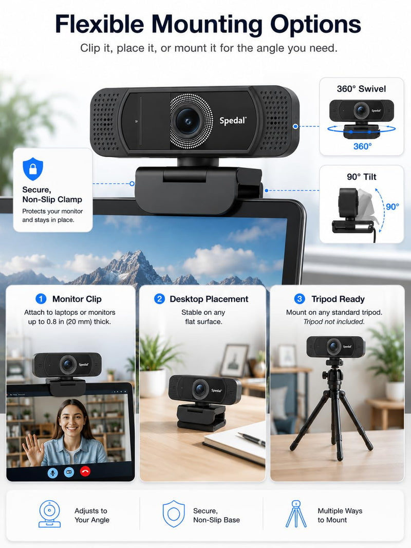 1080P Webcam with Microphone for Laptop and Desktop | Wide-angle web camera with auto light correction and plug-and-play setup for Zoom, video calls, streaming and classes.