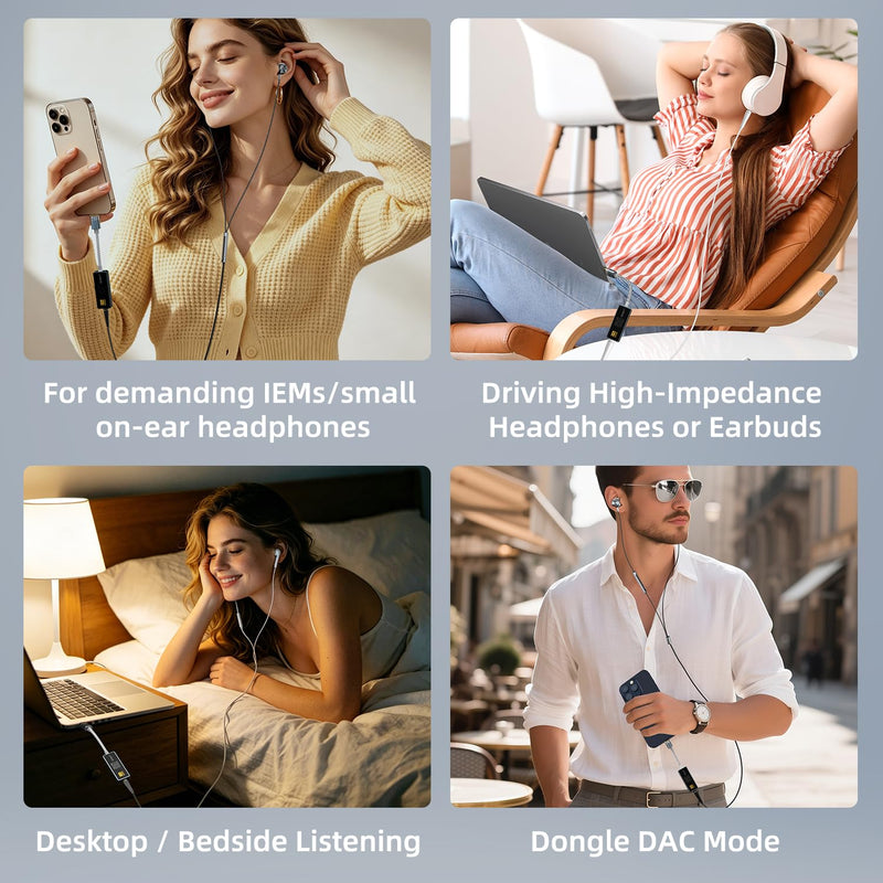USB C to 3.5mm Audio Adapter Equipped with Dual DAC Chip CX31993&SGM8262, Audio Dongle with HiFi Amplifier, USB C to 3.5mm Headphone Aux Converter & USB A Adapter for Android iPhone iPad PC Mac Grey
