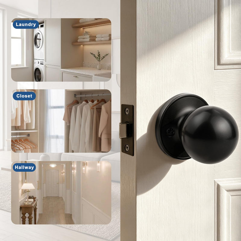 Knobonly 4 Pack Single Side Dummy Door Knob, Matte Black Non-Turning Indoor Door Knob, Closet Door Knobs, Stainless Steel