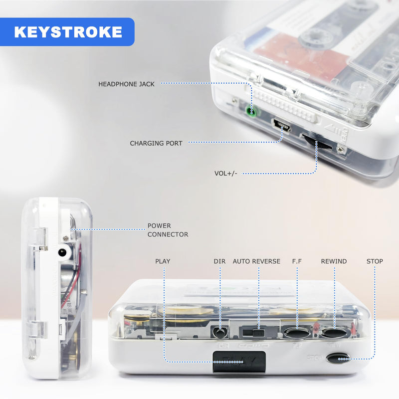 Auto Reverse ＆Clear Stereo Cassette Player,Built-in Cool Copper Wheel Movement＆Earphone,Cassette Tape to MP3 Converter with Tape Converter Software,Powered by USB Power Cord or AA Battery