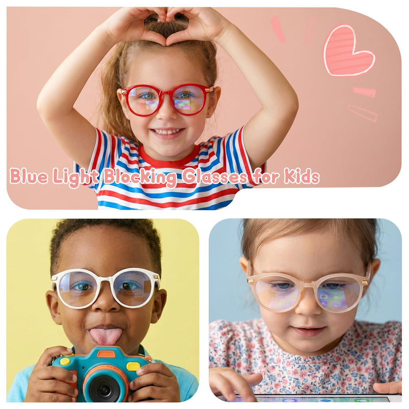 Kids Blue Light Glasses Gold Plated, 2-6 | Kids Blue Light Glasses, Stylish Gold Plated Flexible TR90 Eyeglasses, Shatterproof for Toddlers Red + Pink + Black Aged 2-6