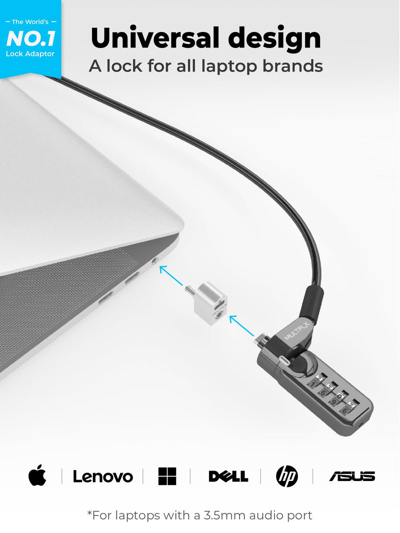 Universal Laptop Security Lock | Compatible with All Laptops inc MacBook | 1.7m Anti-Theft Cable | 4 Digit Combination Lock | Cut Resistant Steel Cable