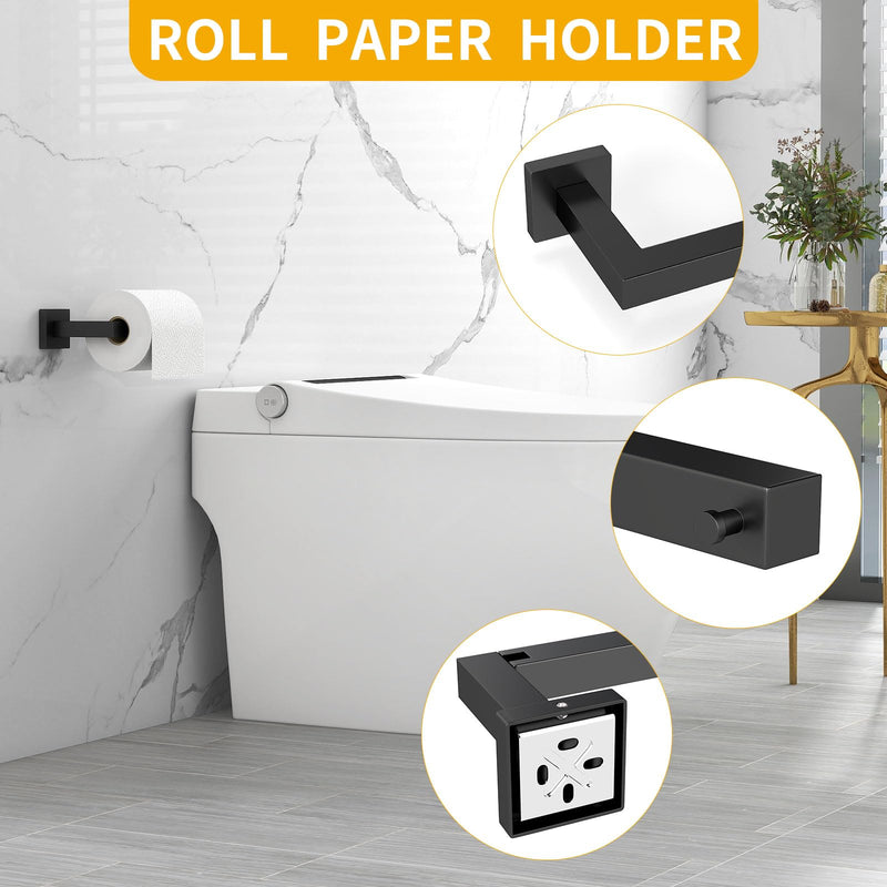 Toilet Paper Holder Wall Mount, Stainless Steel Hand Towel Holder and Tissue Roll Toilet Paper Holder Set for Bathroom, RV, Kitchen, Matte Black Bathroom Accessories Hardware Set