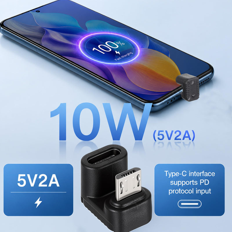 4 Packs Right Angle Micro USB, (5V2A) 10W 480mbps | 90/180 Degree Angled USB C Female to Micro USB Male Type C to Micro USB Adapter Compatible with A Range of Micro USB Devices