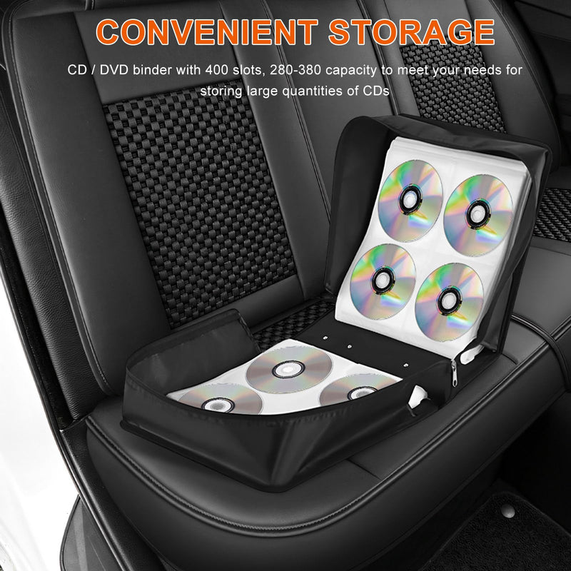 PU Leather CD Case Holder, 400 Capacity Media Wallet Car CD DVD Storage Booklet with Zipper, Portable DVD Storage Binder Album Box Organizer for Vehicle Home Office