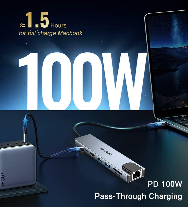 USB C Hub Ethernet HDMI Adapter, 8 in 1 Docking Station with 4K HDMI, RJ45 Ethernet, SD/TF Card Reader, USB 3.0/2.0, PD 100W, LAN USB-C Dongle for MacBook Pro/Air, iPad Pro, XPS, etc 8-in-1