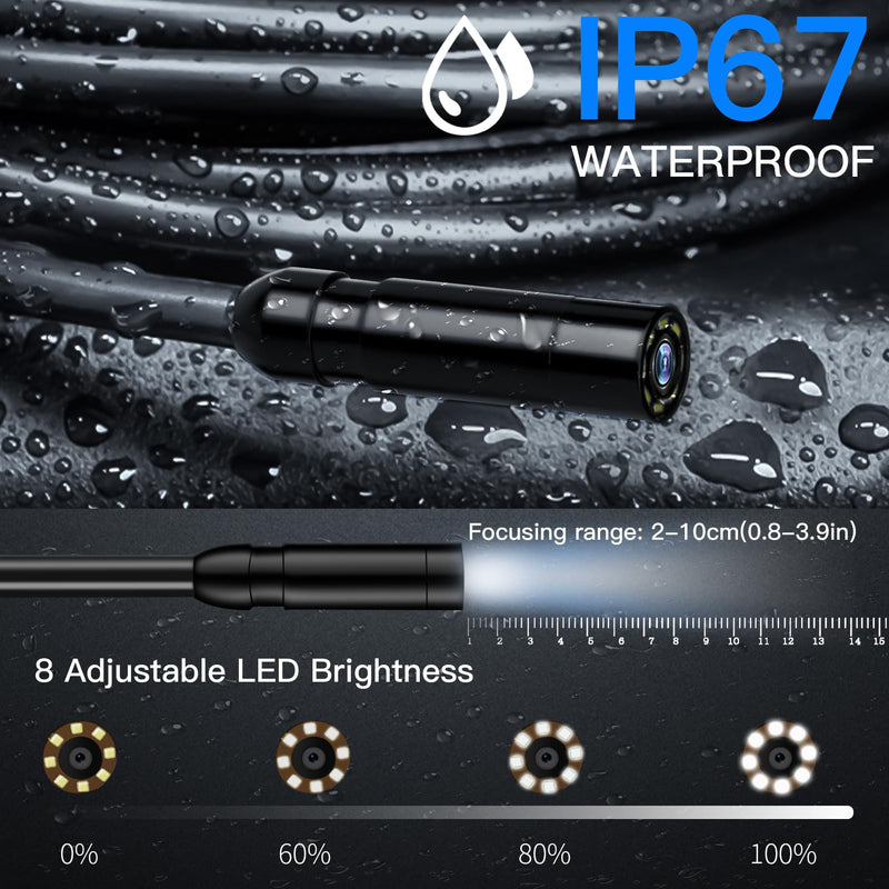 Endoscope Camera with Light - 4.3" LCD Screen Inspection Cameras,IP67 Waterproof Borescope with 8 Adjustable LED Lights,HD 1080P Endoscope Camera 16.5ft Semi-Rigid Cord,gifts for men tools and gadgets Grand 30-(2024 version)