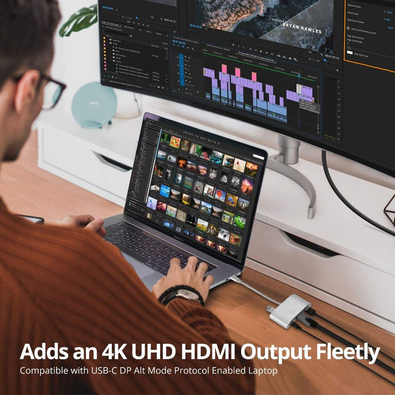 SIIG USB-C Hub with 4K 30hz HDMI, 85W Laptop Charging, and 3X USB 3.1 Gen 1 Type A Ports - 5-in-1 Video Adapter Docking Station - for MacBook Pro, Surface Pro 6/7 and USB-C Laptops (JU-H30612-S2) Type-C to HDMI/85W PD/USB 3.1
