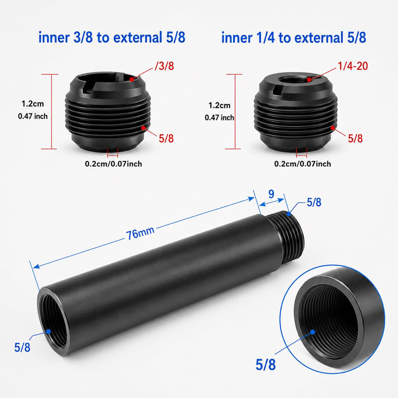 13 PCS 3/8 to 5/8 and 1/4 Mic Stand Adapter Set, Black | Microphone Stand Screws with Extension Tube Aluminum Alloy Mic Thread Mount for Boom Arm Camera Tripod Projector Fill Light