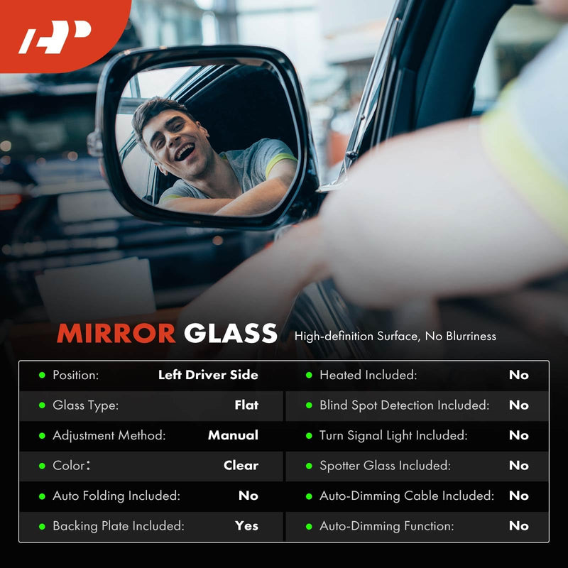 A-Premium Left Driver Side Non-Heated Mirror Glass Compatible with 1999-2007 Chevy Silverado, Tahoe, Suburban, Avalanche & GMC Sierra, Yukon & Cadillac Escalade, Escalade ESV/EXT, Replace# 12477843