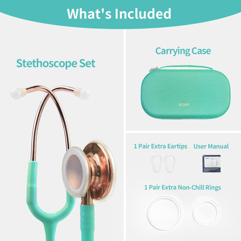 SCIAN Dual Head Stethoscope with Ear Tips, Professional Stethoscopes for Doctors, Nurses, Medical Nursing Students, Clinical Student Use, Classic Stainless Steel Stethoscope Kit, Green Tube
