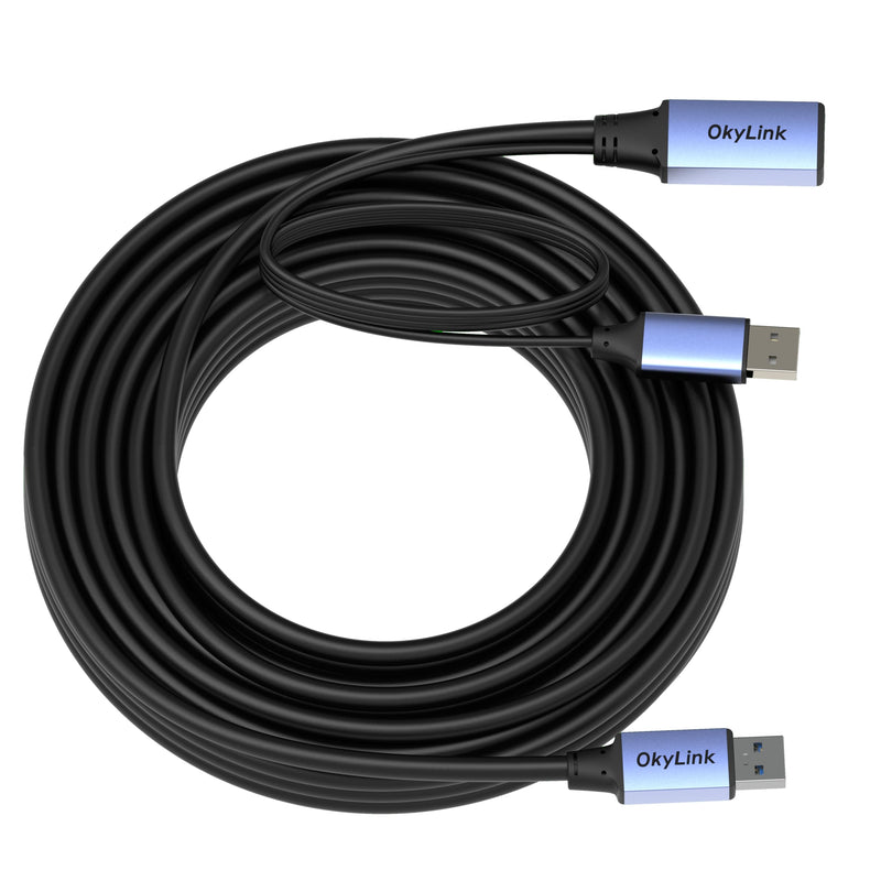OkyLink Active USB 3.0 Extension Cable A to A, Male to Female 30ft | 10m, 3.2 Gen1, with Power Cable, 5Gbps, Plug and Play,for Long Range CCTV, Scanner USB3.0(5Gbps) 32ft (10m)