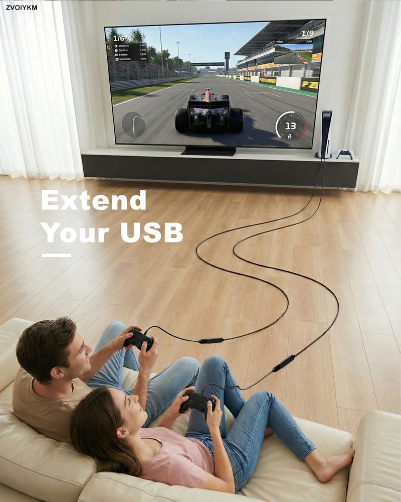 Active USB 2.0 Extension Cable 50FT(15M)with Built-in Signal Booster, 480Mbps High Speed Data Transfer Male to Female Repeater Cord, in-Wall-Long USB Extender for VR/Printer/Hard Drive/Xbox/PC 50 ft (15m)