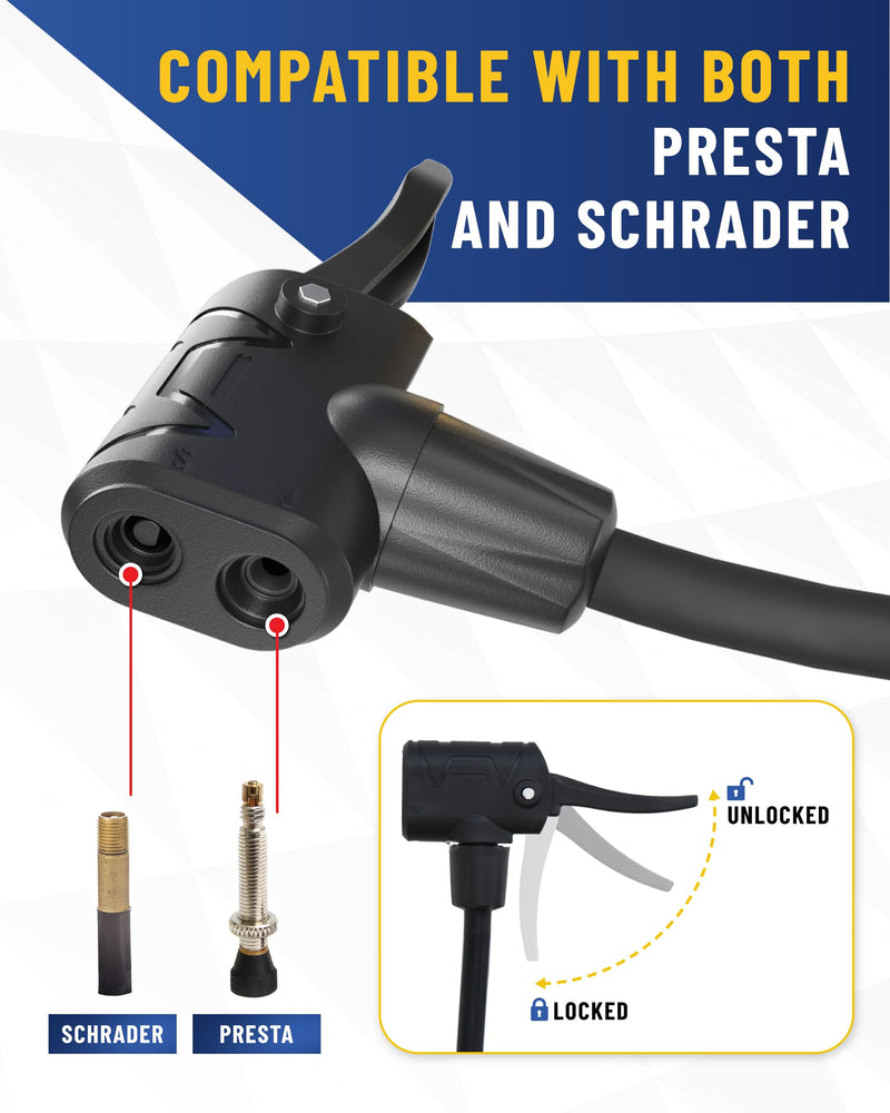Presta Valve Air Chuck – Digital Bike Tire Inflator with Pressure Gauge – Schrader to Presta Valve Adapter for Air Compressor Blue (Classic Style)