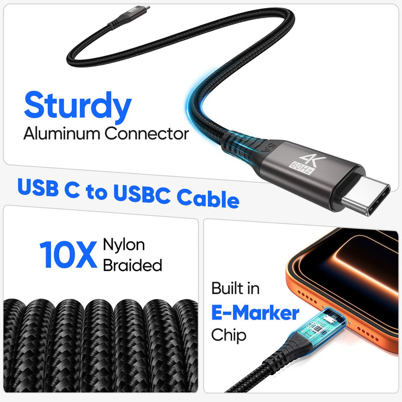 20 FT USB C Cable Long USB C 3.2 Gen 2 Cord 20FT, Full-Featured USBC to C Fast Charging/Monitor Video/Data Cable(4K@60Hz,100W, 10Gbps) for USB‑C Hub VR,iPhone 17-15 PM,Sam-sung,MacBook Pro,Camera-6M Brown 1