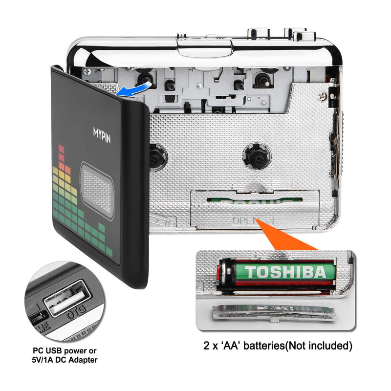 USB Cassette to MP3 Converter, Portable Walkman Cassette Audio Music Player Tape-to-MP3 Converter with Earphones, Volume Control, Auto Reverse, No PC Required Black