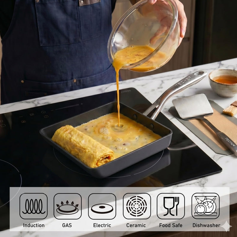 TECHEF - Onyx Collection, Nonstick Tamagoyaki Japanese Omelette Pan/Egg Pan (PFOA Free), Made in Korea Square Omelette Pan