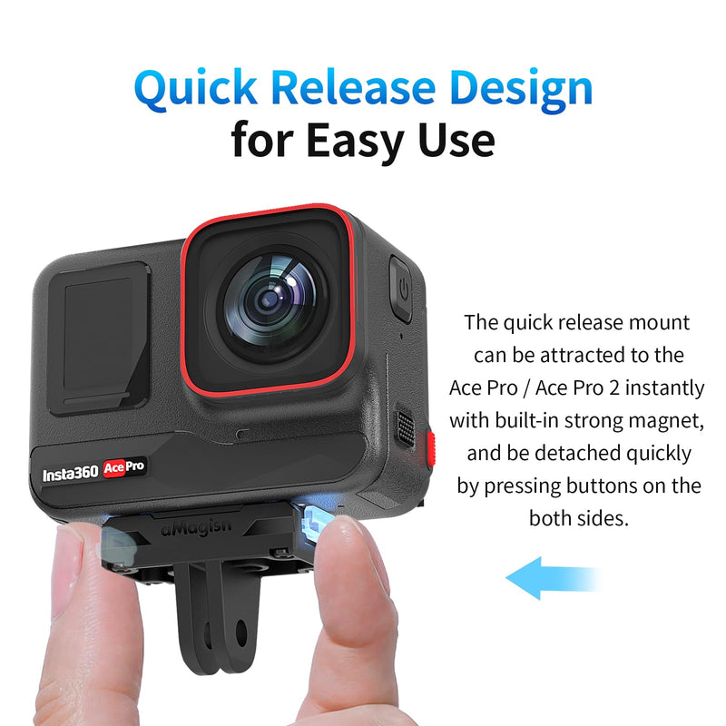 Magnetic Quick Release Mount for Insta 360 X6/X5/X4 Air/Ace Pro 2/Ace Pro/Ace, Anti-Vibration Silicone Pad for Cycling Skiing Vlog, Stainless Steel Bracket with 2 Prong & 1/4"