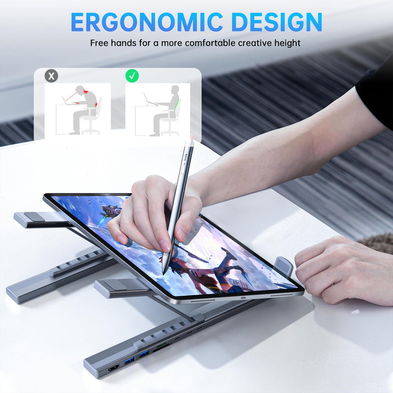Laptop Docking Station Stand with 4K HDMI, 8 in 1 USB C Hub PD 100W/ USB 3.0/ TF/SD Card Reader, Tablet Dock Station for MacBook Pro/Air, Dell, HP, Lenovo ThinkPad, Dell, HP, ASUS, Chromebook M57