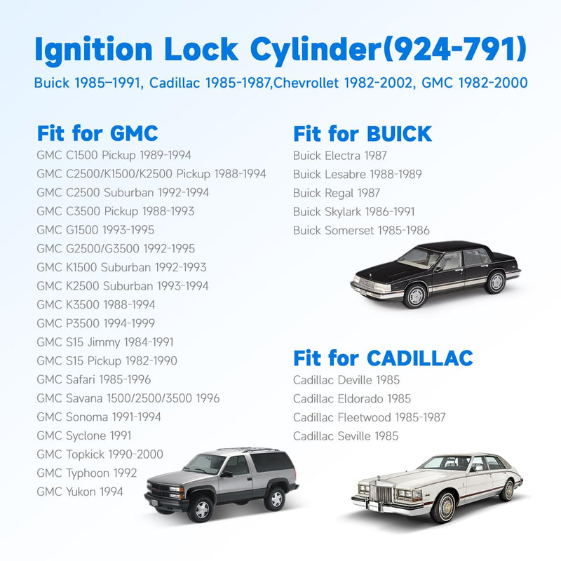 924-791 Ignition Switch Lock Cylinder with Keys Fit for GMC 1500 / Sonoma 1991-1994 / Yukon 1994, Chevy 2500 / S10 1982-1994, Buick, Cadillac, Oldsmobile, Pontiac, Replaces 4H1018, US-117LT