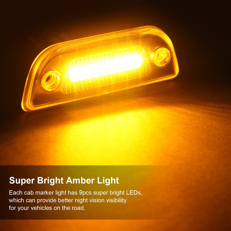 5PCS 9LED Cab Marker Top Roof Running Lights Assembly, Reflective Clear Lens, Super Bright Amber Light, Compatible with Kenworth T680 T770 T880 & Peterbilt 579 Heavy Trucks Cab Marker Lights