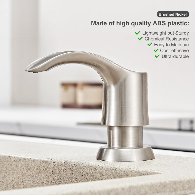 GAGALIFE Kitchen Sink Soap Dispenser with Large Bottle (Brushed Nickel), Built in Sink Soap Dispenser Refill from Top G080BN Brushed Nickel