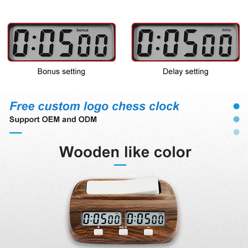 Chess Clock Digital Chess Timer with Delay and Bonus Professional for Board Games Timer Wood Grain Color