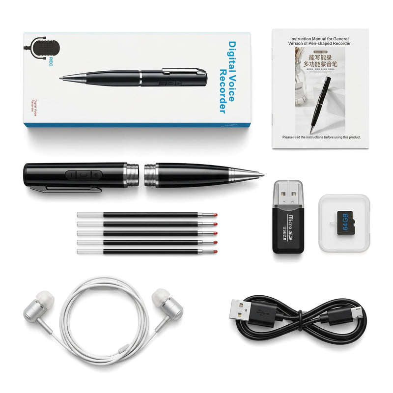 64GB Voice Recorder Pen, One-Touch Recording & MP3 Player, HD Noise Reduction, Playback While Writing, Ideal for Business Meetings, Interviews, Students