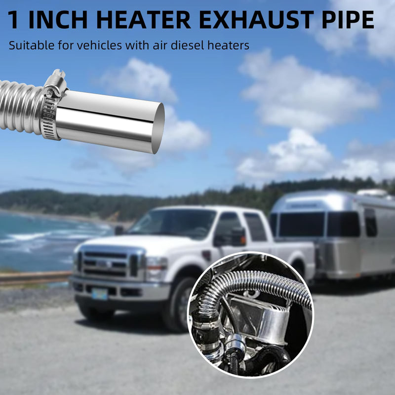 1 inch Stainless Steel Exhaust Hose, 59" Flexible Exhaust Pipe,Diesel Heater Flexible Exhaust Tubing with 2 Hose Clamps Generator Exhaust Hose Parking Air Heater Fuel Tank Diesel Gas 59in/150cm