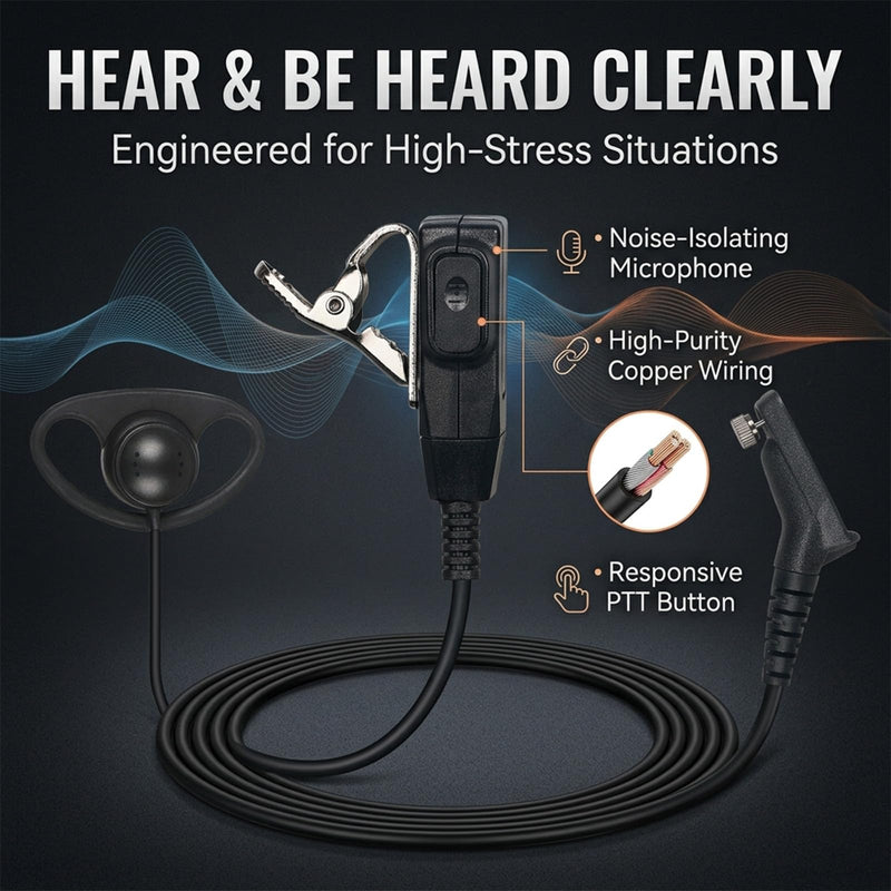 APX 6000 Earpiece for Motorola Radios, 1 Pack D-Shape Two Way Radio Headset | Walkie Talkies Ear Piece with PTT Mic Multi-Pin Connector for APX 8000 7000 4000 XPR 7550e 7350e D Shape