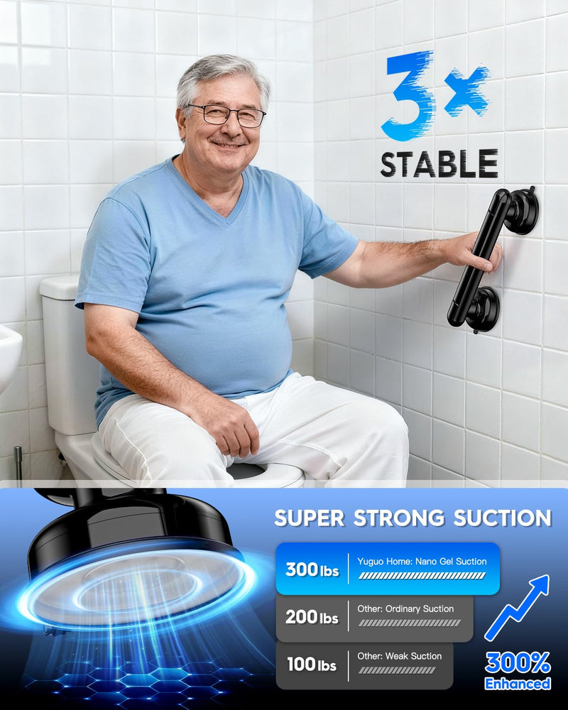 Upgraded Grab Bars for Shower Bathtub Bathroom Wall, Heavy-Duty Suction Grab Bars Shower Handle Safety for Elderly Seniors Handicap, No Drilling Tool-Free, Easy Removal and Reusable (Black) Black