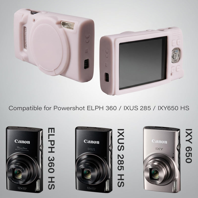 Case for Canon PowerShot ELPH 360 2 Screen Protector, Jelly Pink | Silicone Protective Case, Beaded Wrist, Lens Cover, Anti-Scratch Shockproof, Enhanced Grip, For ELPH 360/IXY 650/IXUS 285