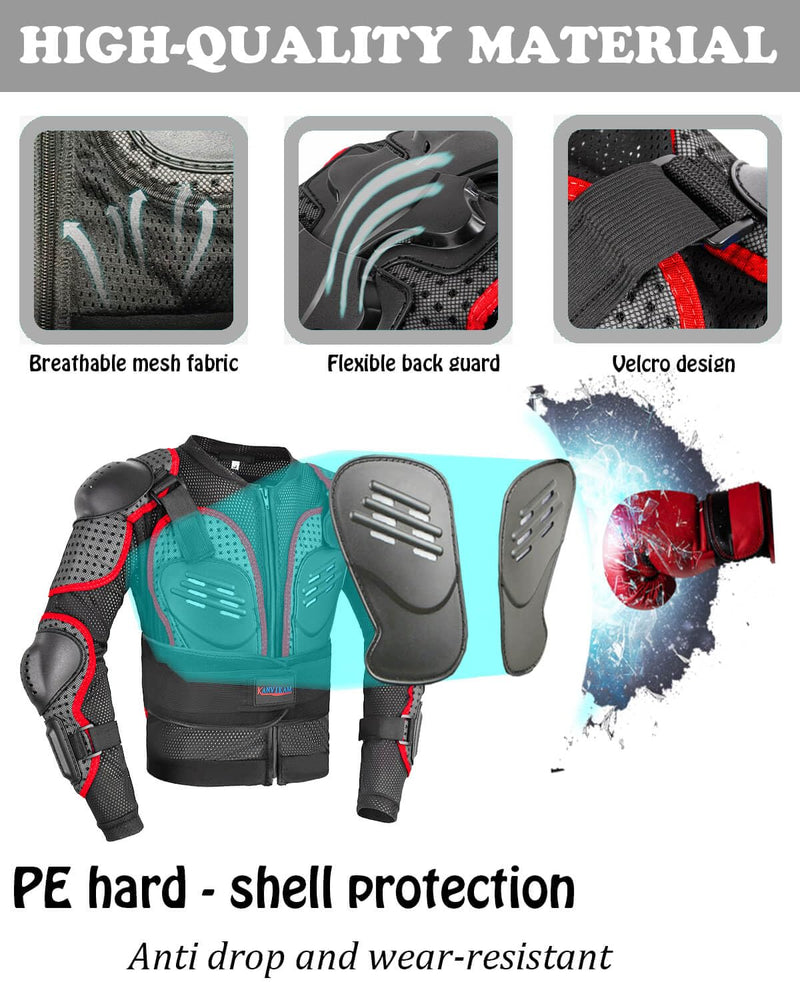 Kids Motorcycle Jacket-Dirt Bike Gear for MTB ATV,Motocross Armor Jacket,Chest Back Eblow Protection for SkateBoard Skating XX-Large Red