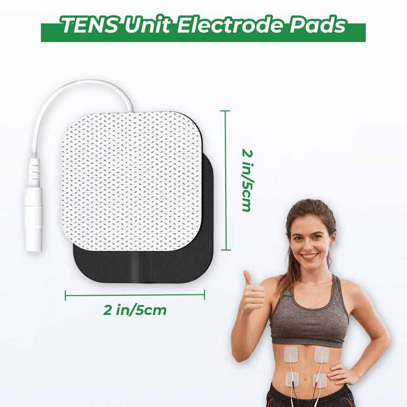 40PCS 2"x2" TENS Unit Electrode Pads, Universal 2mm Pin, Reusable, Latex-Free, High Conductivity for Muscle Pain Relief, EMS Stimulators, Self-Adhesive, Non-Irritating