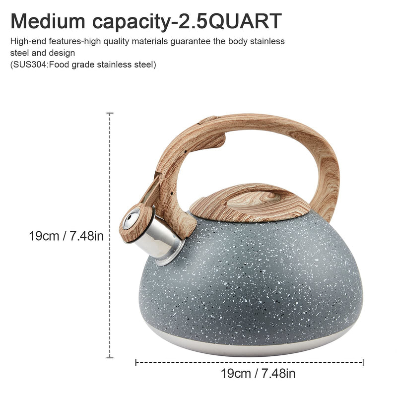 s-p Whistling Tea Kettle Stainless Steel Teapot,Teakettle for Stovetop Induction Stove Top,Fast Boiling Heat Water Tea Pot 2.2 Quart(Gray) 2.2 Quarts Gray