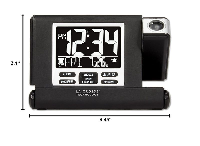 La Crosse Technology 616A-56647-INT Travel Projection Alarm with Fold Out Stand Black