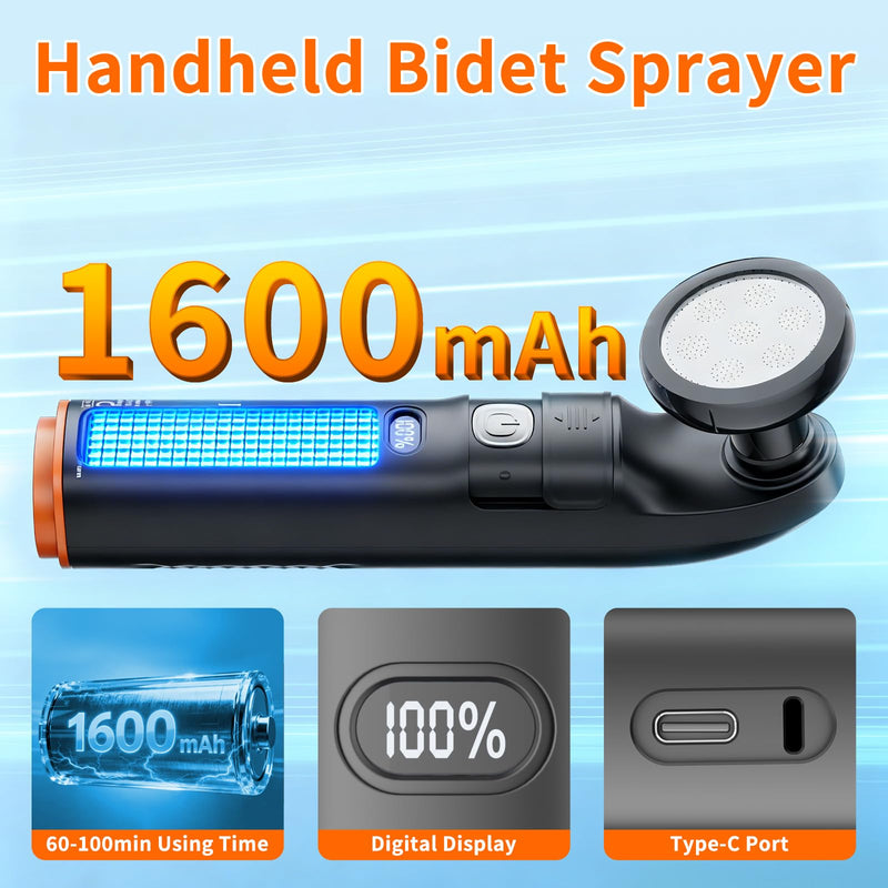 Portable Bidet & Shower for Travel, JUTIMER 2.5L&1600mAh Rechargeable Camping Shower, 2 Showerheads Bidet Sprayer, 2 Modes Waterproof Handheld Bidet, Outdoor Shower Kit for Hiking, Travel Black