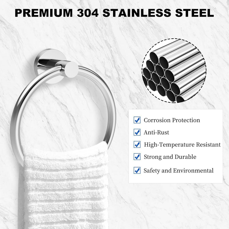 Polished Chrome Toilet Paper Holder & Towel Ring, SUS 304 Stainless Steel Silver Bathroom Hardware Set with Pivoting Toilet Paper Roll Holder Wall Mount for Bathroom Polished Chrome
