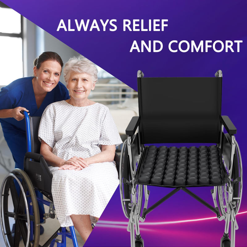  [AUSTRALIA] - SUNFICON Air Cushion Inflatable Chair Air Seat Cushion Car Portable Breathable Comfort Cushion Office Wheelchair Pad Orthopedics Pain Pressure Relief Cushion Camping Seat Mat 18 x 16 x1 in Black