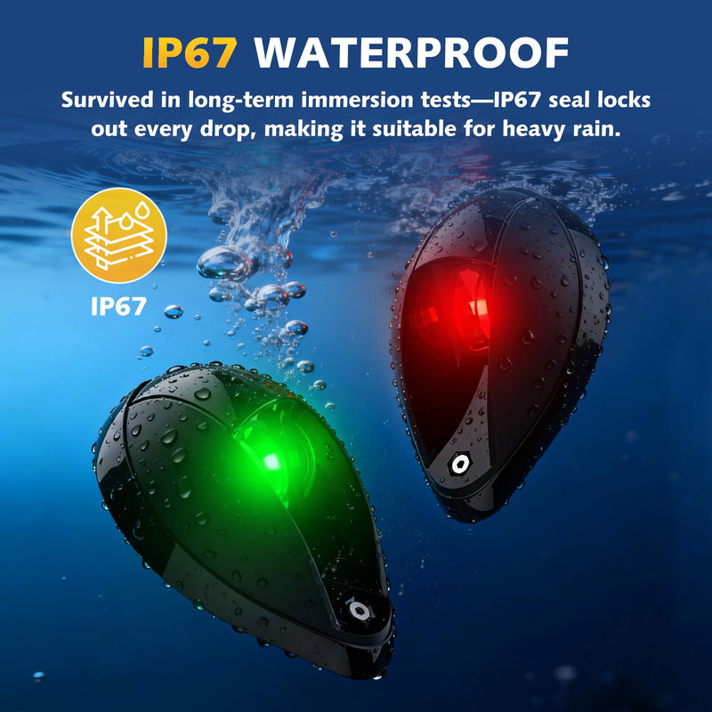 Boat Navigation Lights Side Mount, Red and Green Bow Lights for Boats LED Waterproof IP67, Marine Navigation Boat Light for Pontoon, Fishing, Bass & Jon Boats Black