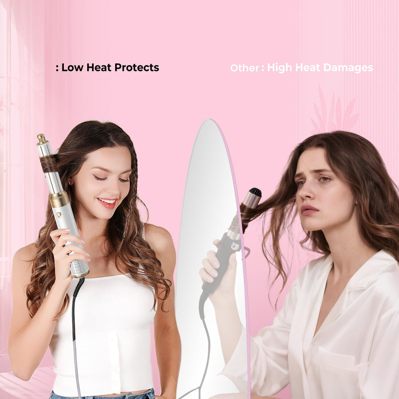 MogaWave Airbrush Pro Hair Styler 6 in 1 Air Styler with 1000W Hair Dryer, Blow Dry Hair Brush, Air Curler, Multi Hair Stylers for Drying and Styling Straightening Volumizing Curling Sleeking White