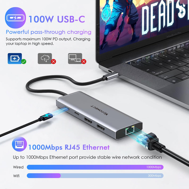 10-in-1 USB C Hub with 4K HDMI Adapter, SD/TF Card Reader, 100W PD Charging, 2 USB 3.0 Ports, and 2 usb2.0 Ports for MacBook Pro/Air, Dell XPS, Lenovo ThinkPad, etc. (8K HDMI Docking station) 8K HDMI Docking station