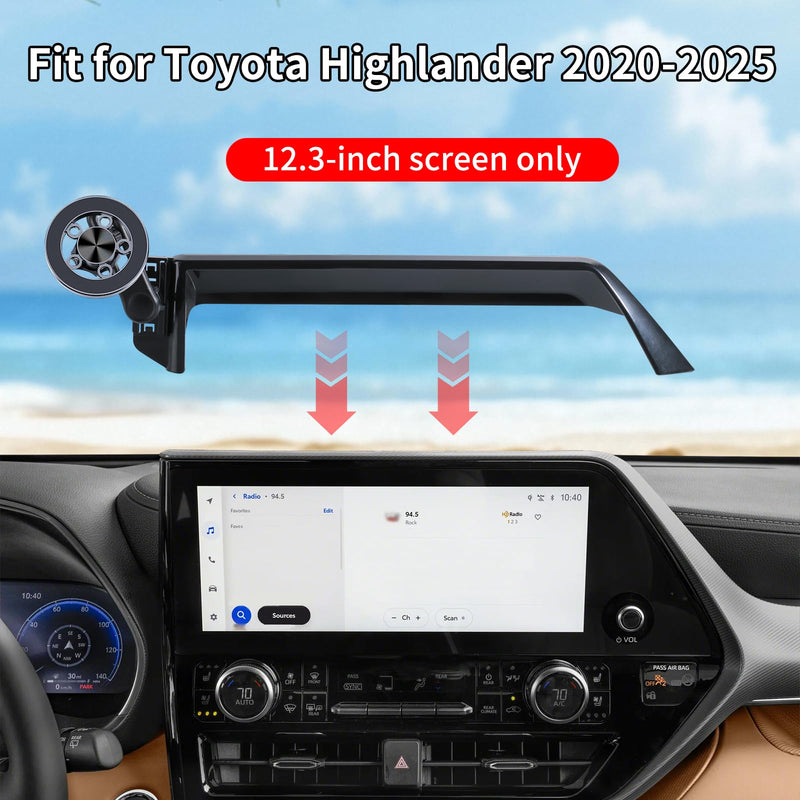 Car Phone Holder for Toyota Highlander 2020-2025 Accessories 12.3-inch Screen，Car Mount，[Strongest Magnets] 360° Rotation [Adjustable Extended Arm]，Compatible with All Cell Phones for Highlander 2020-2025（12.3-inch screen only）