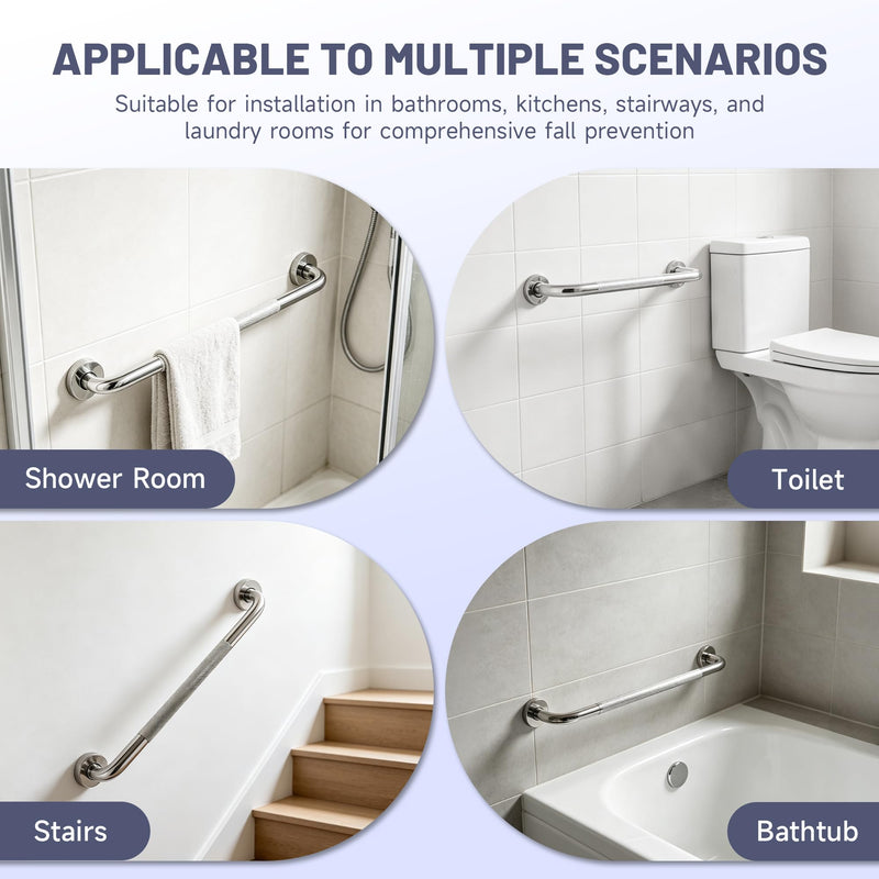 24 Inch Shower Grab Bar, Chrome Anti Slip Safety Bars, 304 Stainless Steel Bathroom Handrail, Handicap Grab Bars for Wall, Shower Grip Handle for Seniors Elderly Injury Assist Bath (1.25" Dia) 24 Inch