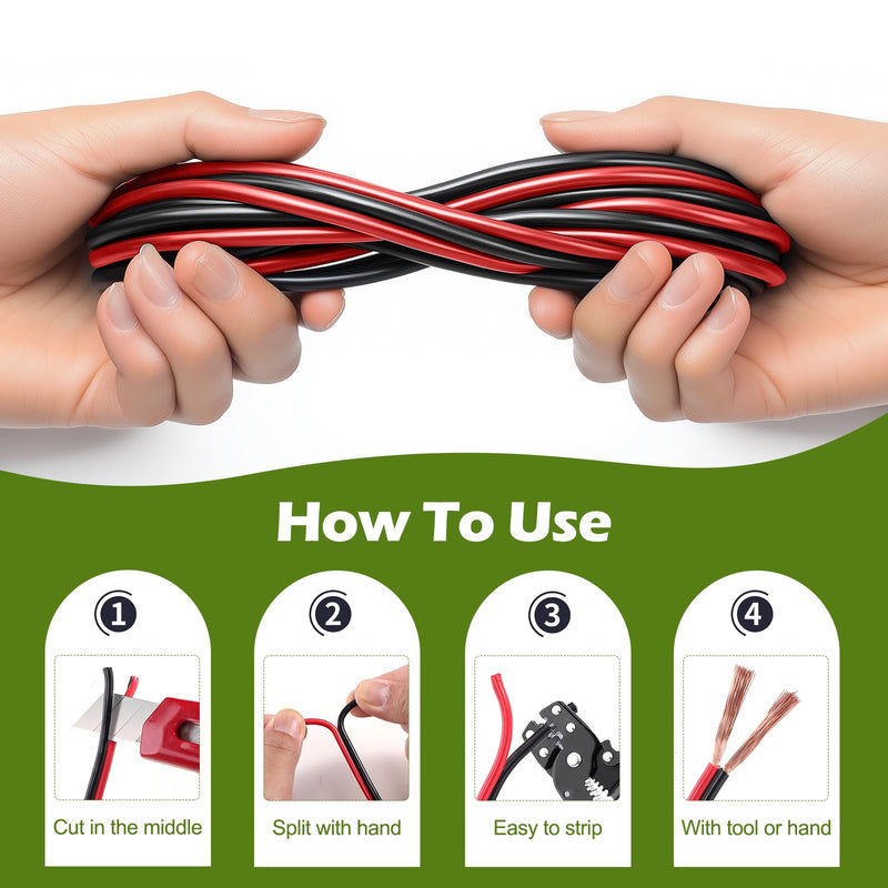 TYUMEN 18 Gauge Wire 100 Feet Pure Copper, 18AWG Red Black Low Voltage/Speaker/Automotive/Electrical Wire, 18 AWG 2 Conductors Stranded Cable for Led Lights, in-Home, Autos use 18/2 Gauge