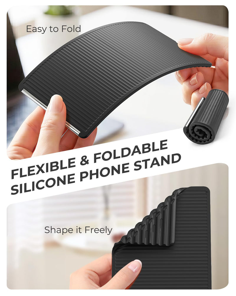 2026 Airplane Phone Holder, Flexible Silicone Portable Phone Stand | Foldable for Desk Bed Office, Travel Essentials Hands Free Mount for iPhone Tablet Laptop,Anti-Slip & Scratch-Resistant Black