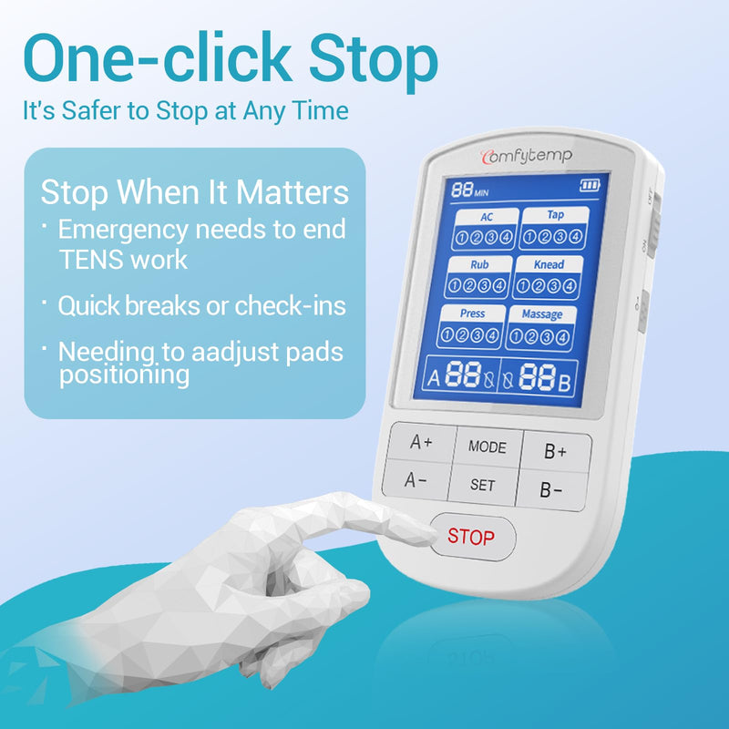 Comfytemp TENS Unit Muscle Stimulator, FSA HSA Eligible Dual Channels TENS Machine for Pain Relief, Electronic Pulse Massager for Back, Period Cramps, Neck, Sciatica, 24 Modes